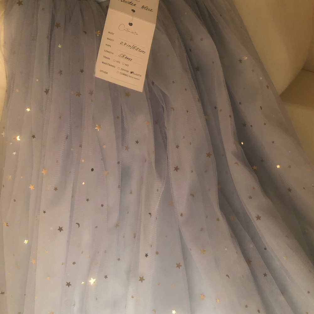 NWT Powder Blue Gold Celestial Tulle Skirt Size 27” (4)